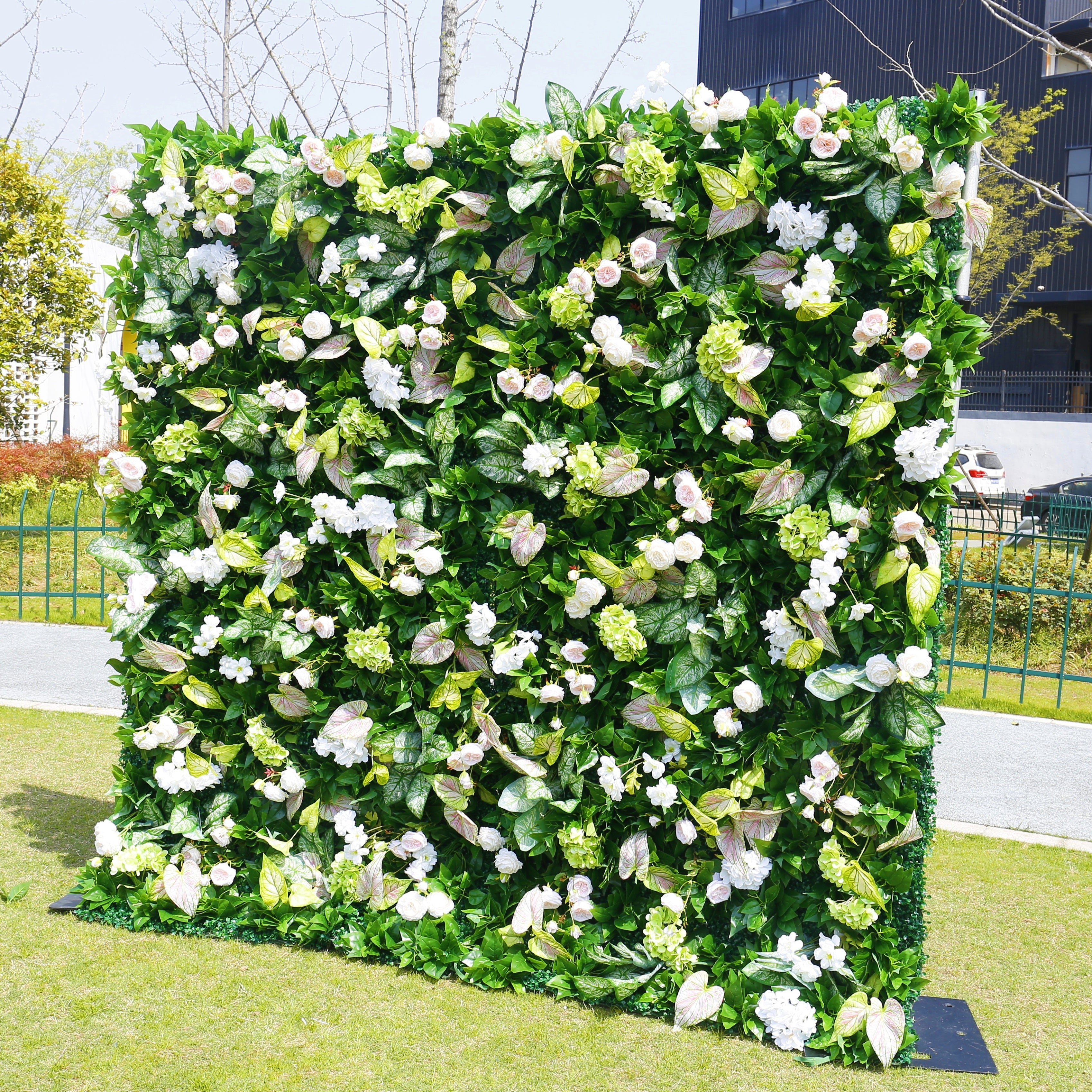 Green Leaves with Mixed Flowers Fabric Artificial Flower Wall ACFW-161