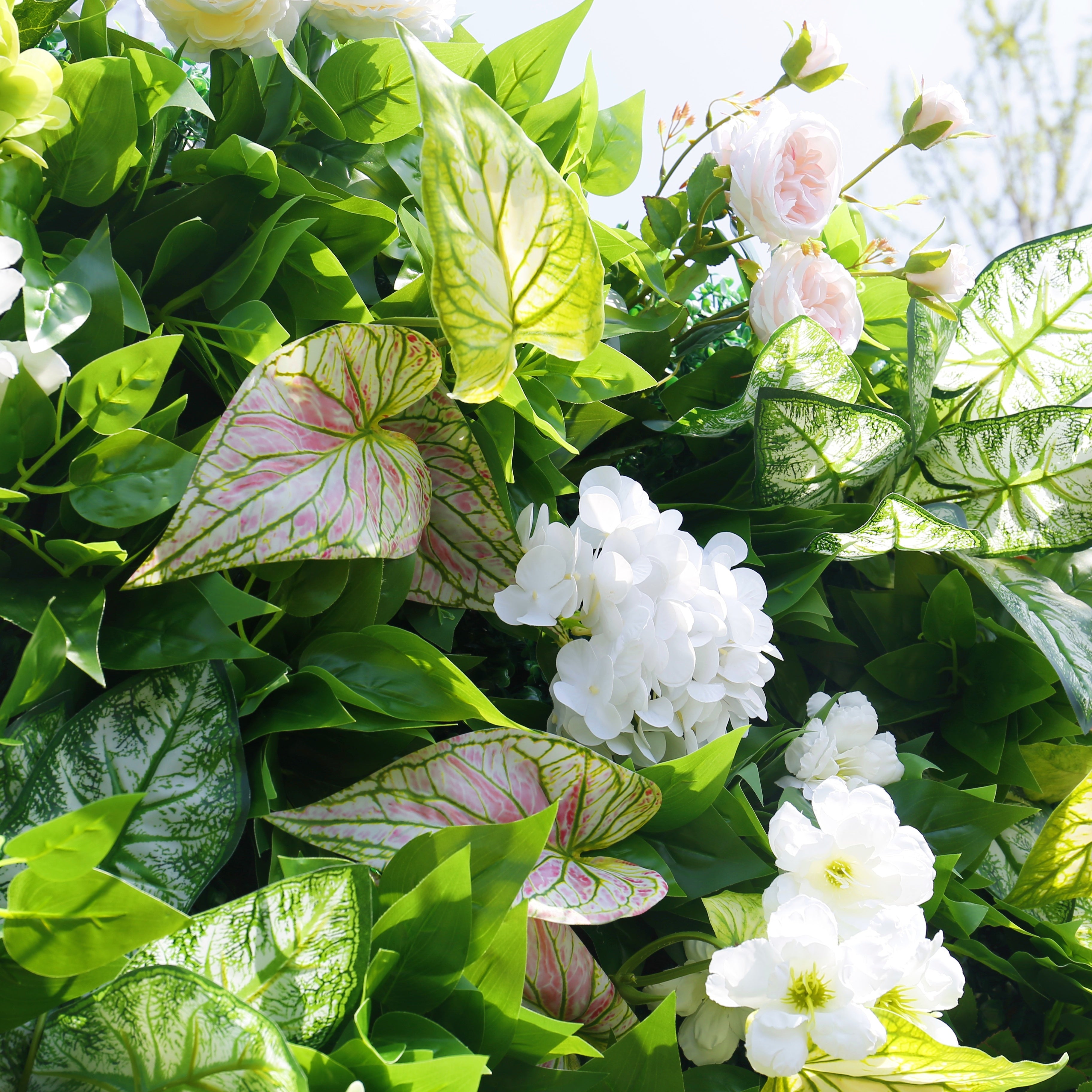 Green Leaves with Mixed Flowers Fabric Artificial Flower Wall ACFW-161