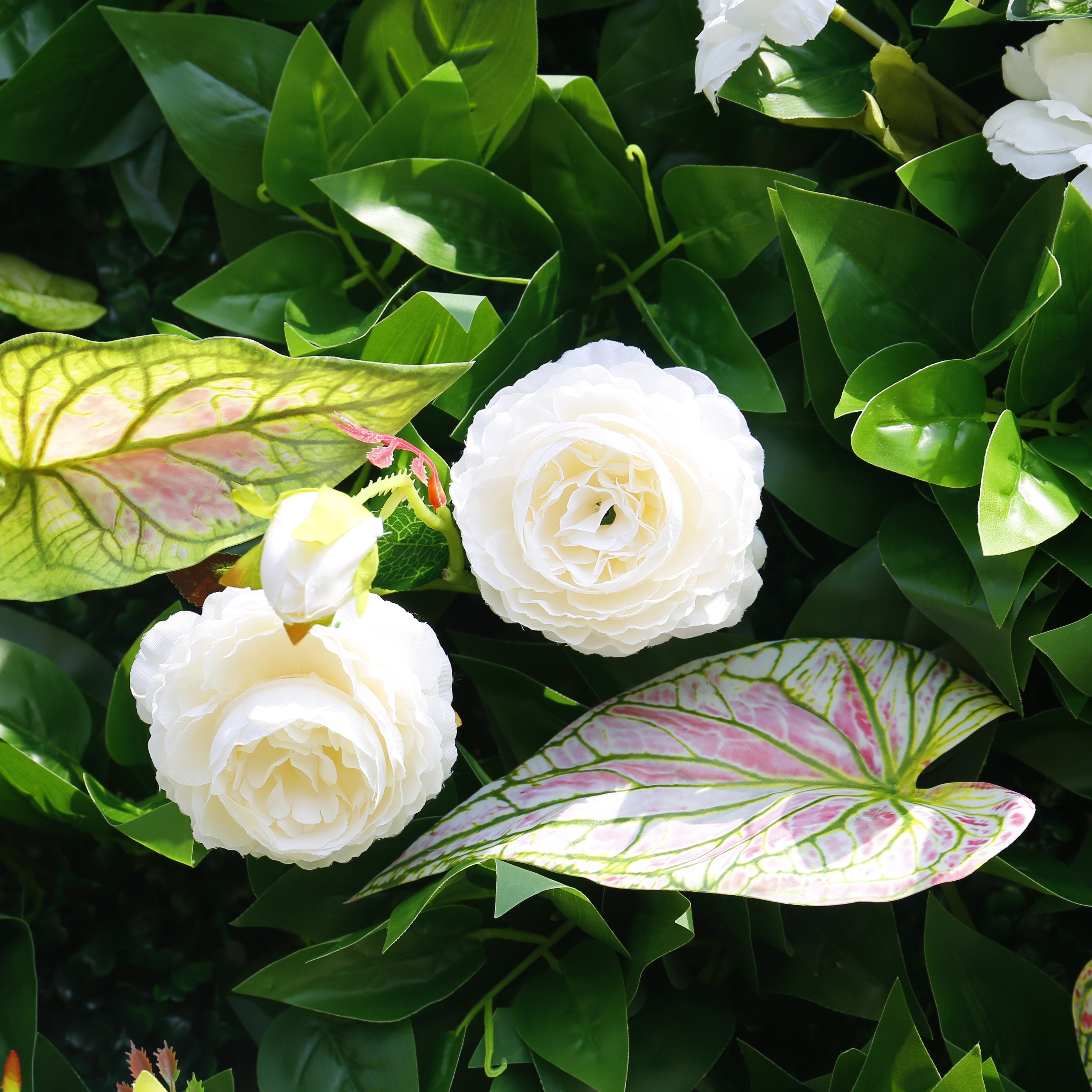 Green Leaves with Mixed Flowers Fabric Artificial Flower Wall ACFW-161