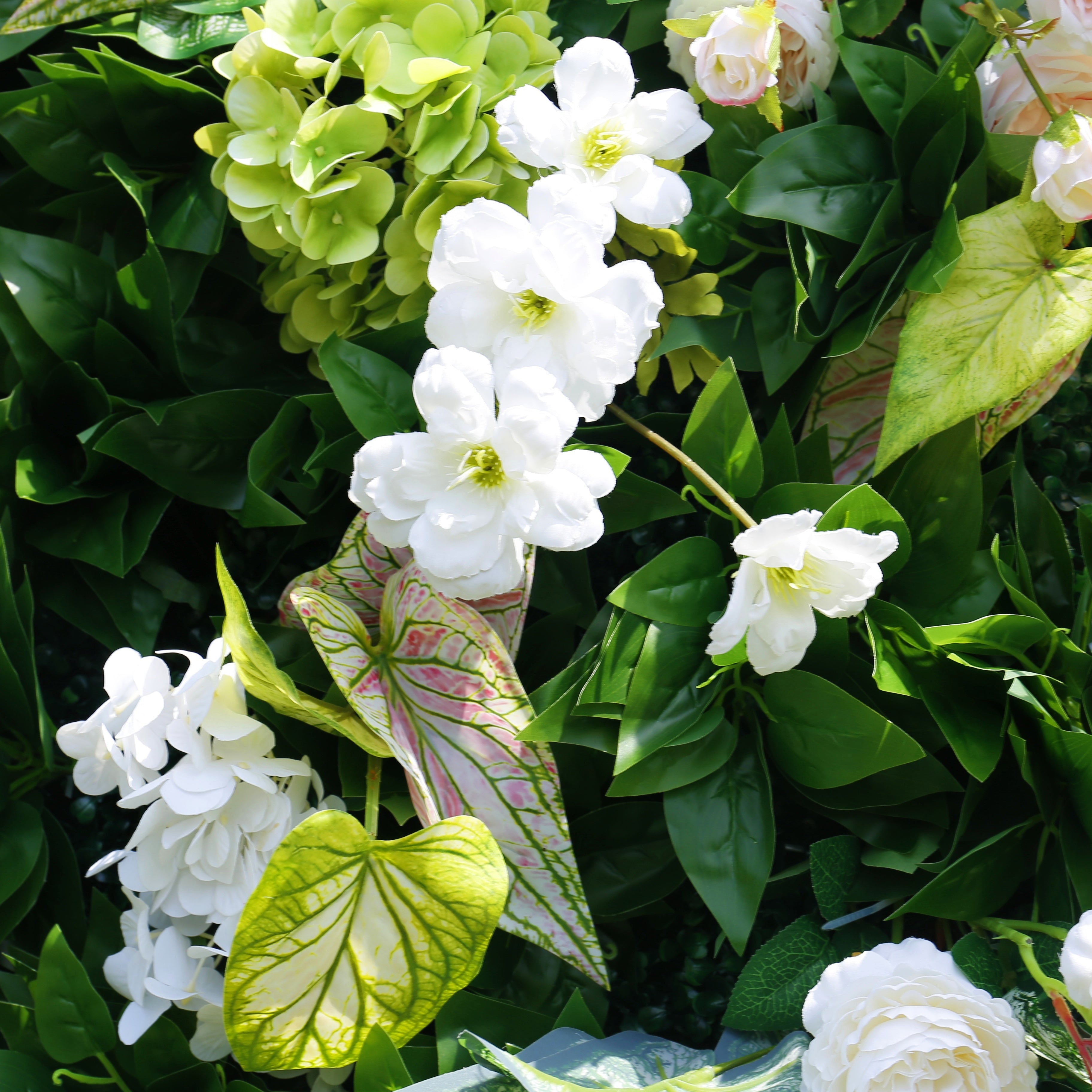 Green Leaves with Mixed Flowers Fabric Artificial Flower Wall ACFW-161