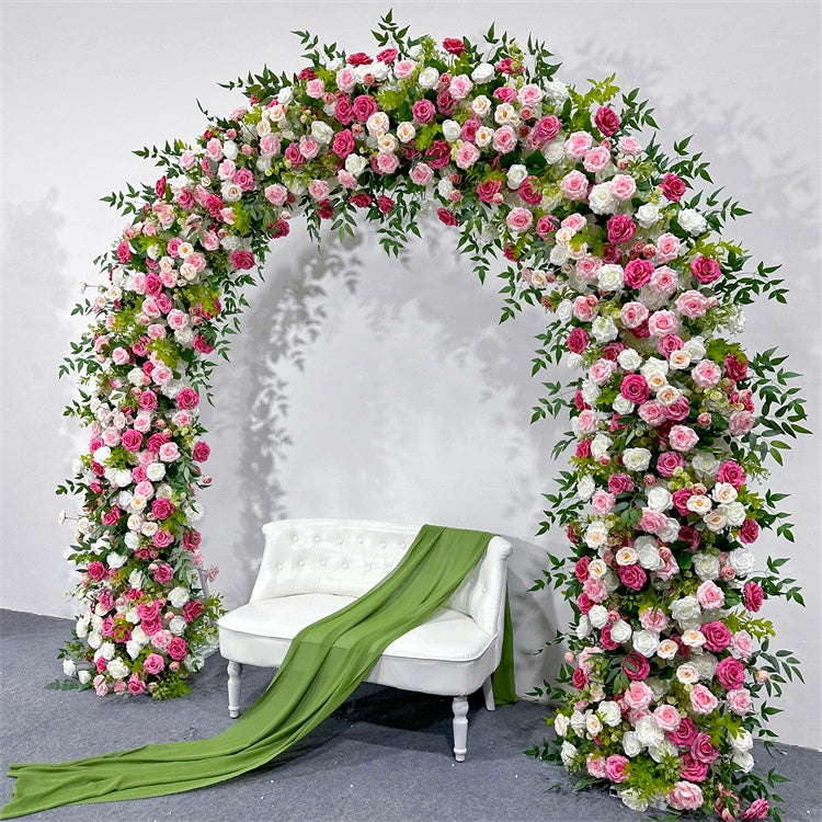 Pink and White Rose Wedding Arch Flower Wall Backdrop for Ceremony Decor AEAW-002