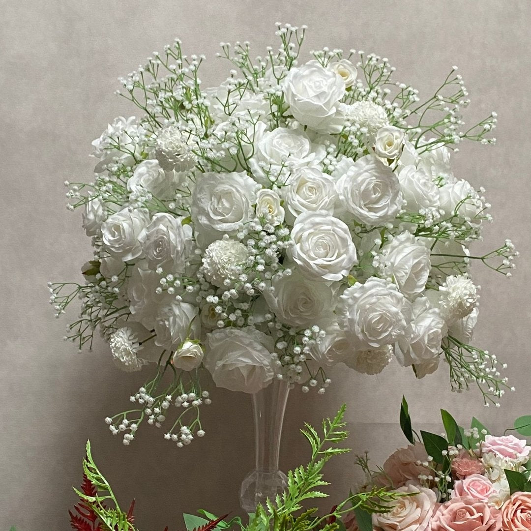 Elegant White Rose Floral Centerpiece for Wedding Ceremony Decor ADFC-022