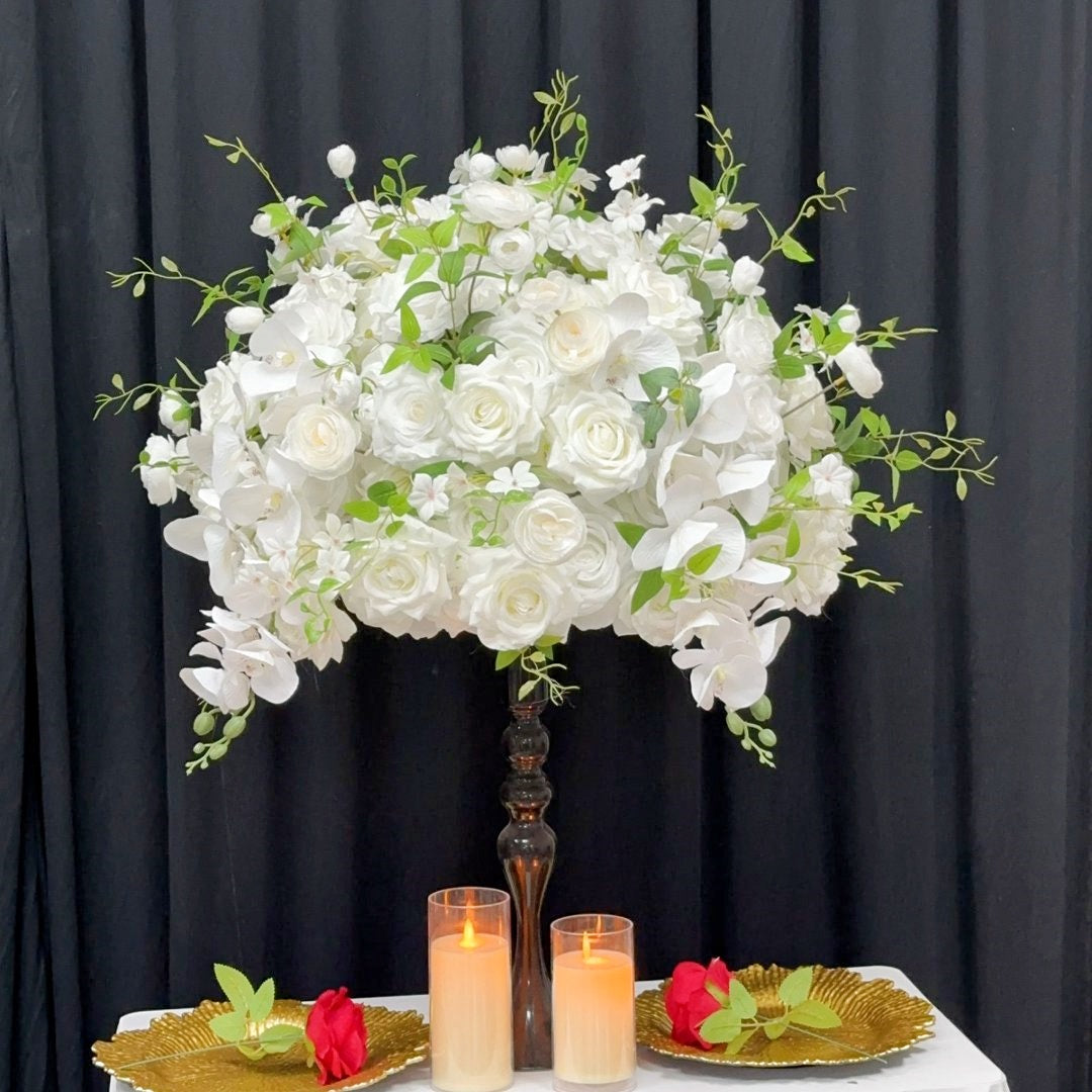 White & Green Floral Ball Centerpiece for Wedding Table Decor ADFC-107