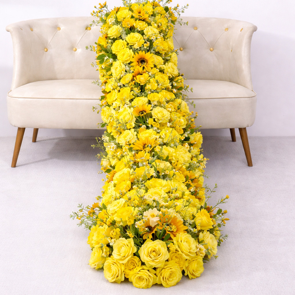 Sunflower Yellow Rose Arrangement Flower Runner Wedding Table Sofa Decor ADFR-001
