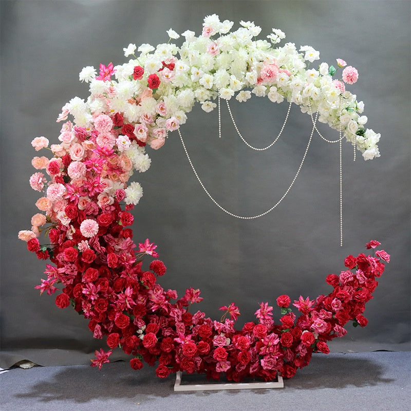 Artificial Moon Arch Flower Backdrop with Roses for Wedding Ceremony AEAW-006