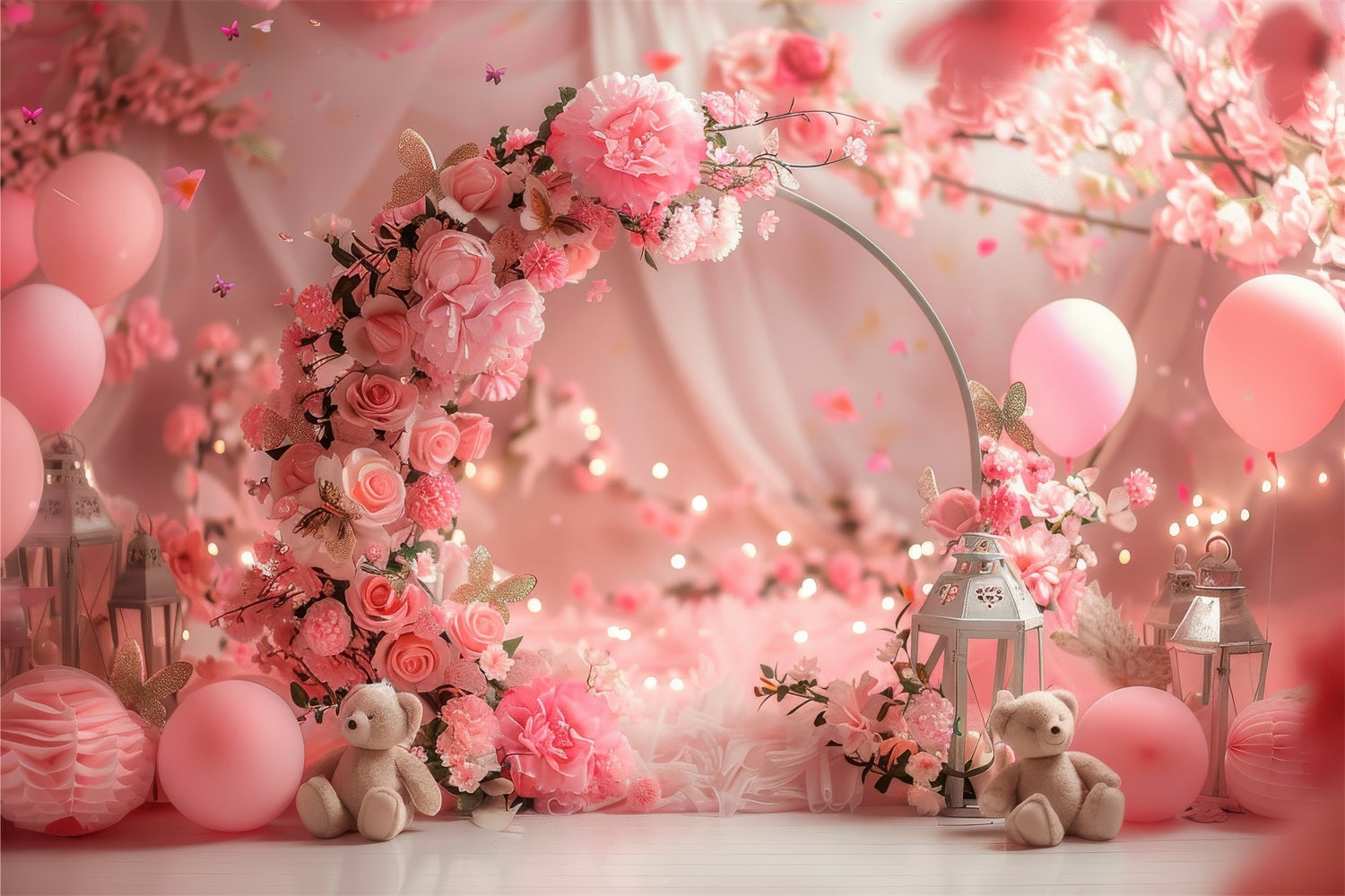 Valentine's Day Backdrop Dreamy Floral Archway Teddy Backdrop BRP1-113
