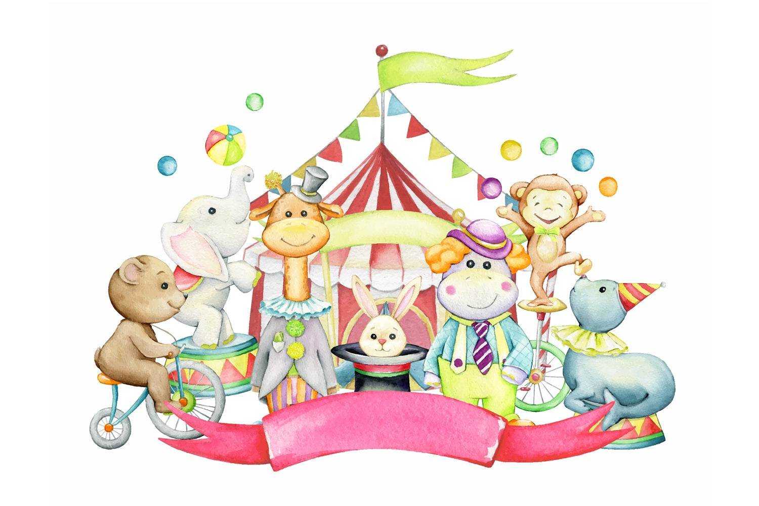 Circus Backdrop Happy Animals Carnival Celebration Backdrop BRP1-167