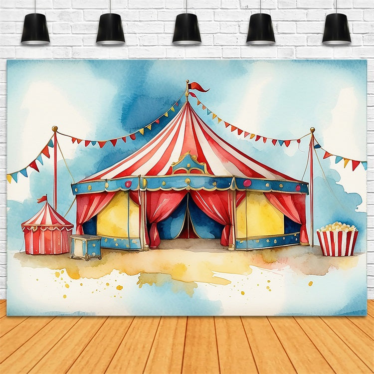 Circus Photo Backdrop Fairground Popcorn Stand Tent Backdrop BRP1-171