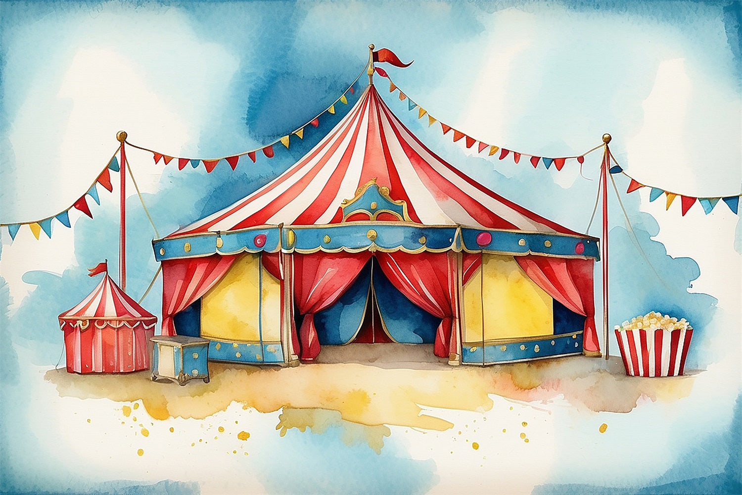 Circus Photo Backdrop Fairground Popcorn Stand Tent Backdrop BRP1-171
