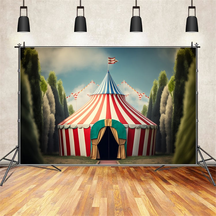 Carnival Circus Backdrop Striped Tent Forest Scene Backdrop BRP1-182