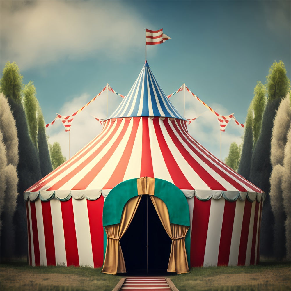 Carnival Circus Backdrop Striped Tent Forest Scene Backdrop BRP1-182