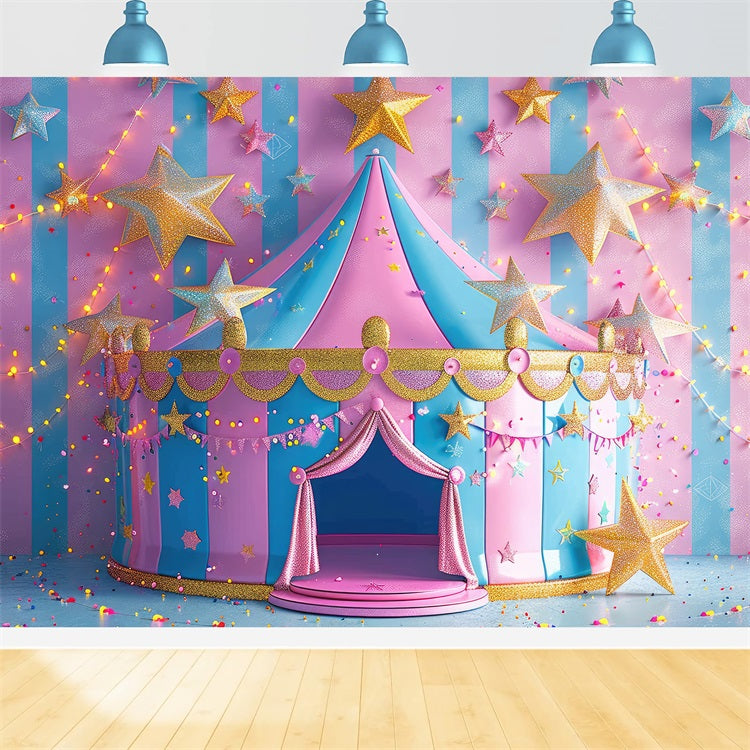 Circus Carnival Backdrop Pink Blue Starry Tent Backdrop BRP1-183