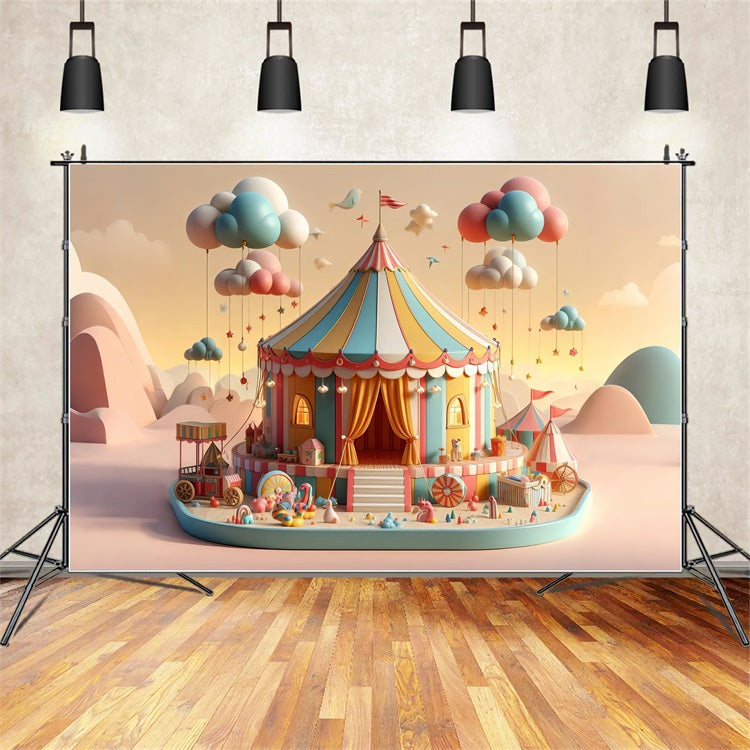 Carnival Theme Backdrop Fairytale Pastel Clouds Tent Backdrop BRP1-187