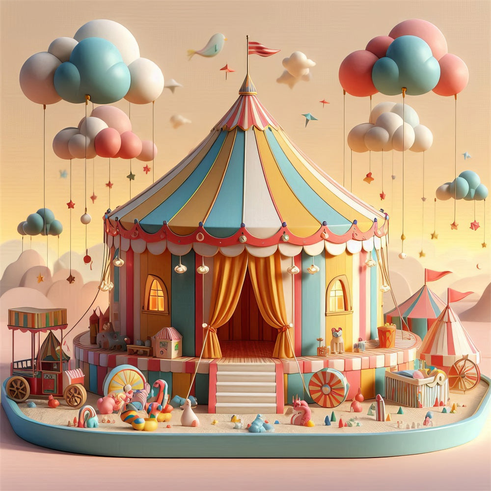 Carnival Theme Backdrop Fairytale Pastel Clouds Tent Backdrop BRP1-187