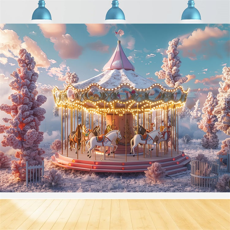 Carnival Backdrop Ideas Snowy Scene Carousel Backdrop BRP1-188