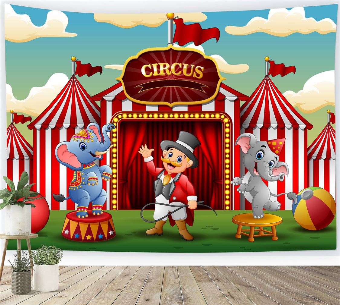 Photography Circus Backdrop Adorable Elephant Tent Carnival Backdrop BRP1-190
