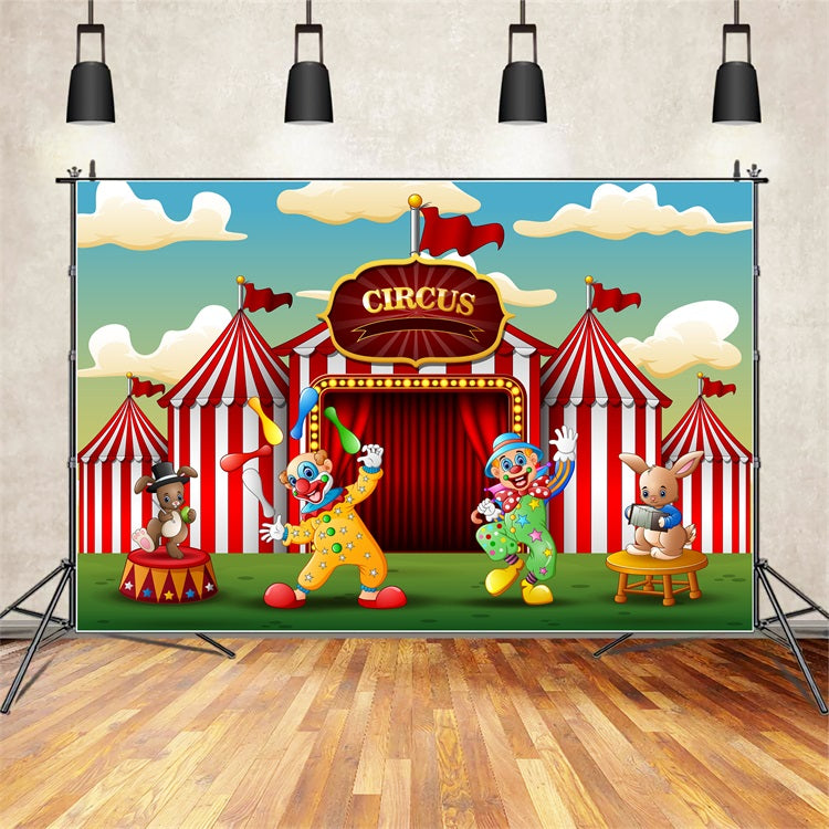 Carnival Photo Backdrop Colorful Clowns Bunny Theme Backdrop BRP1-191