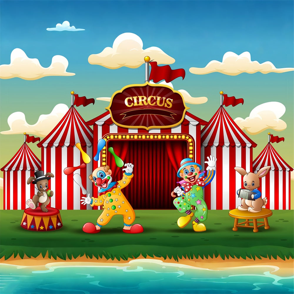Carnival Photo Backdrop Colorful Clowns Bunny Theme Backdrop BRP1-191