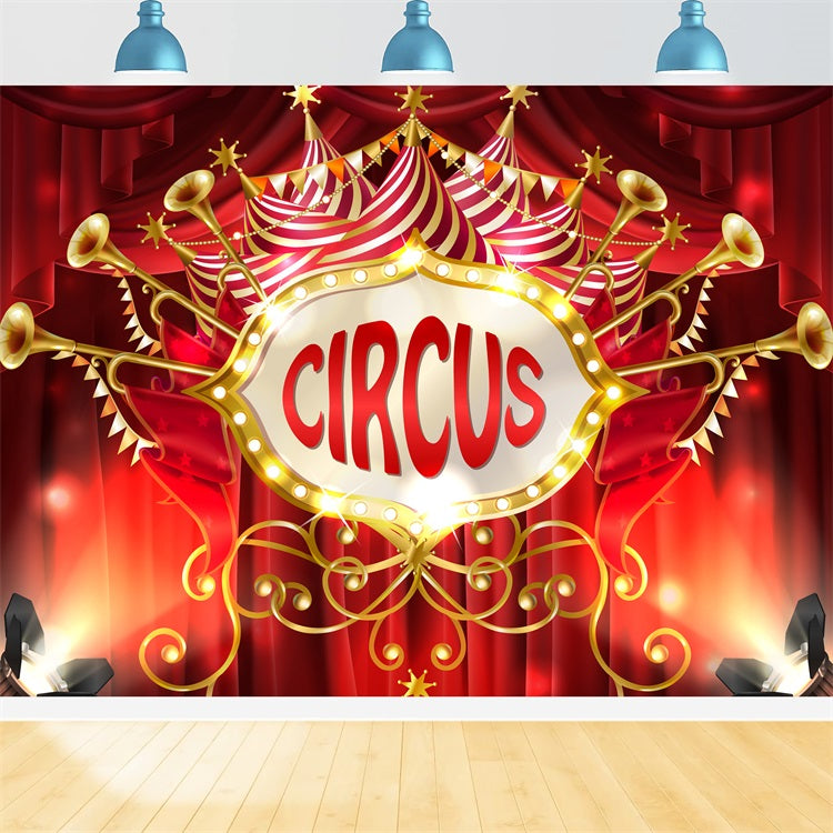Carnival Backdrops Red Curtain Trumpet Crown Stage Backdrop BRP1-196
