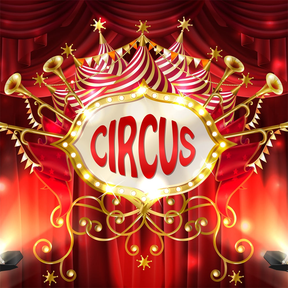 Carnival Backdrops Red Curtain Trumpet Crown Stage Backdrop BRP1-196