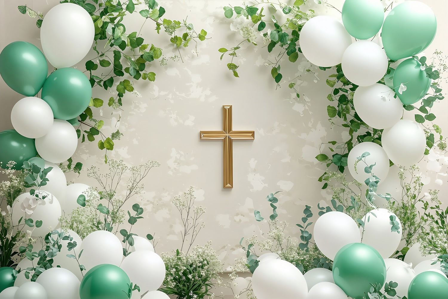Happy Easter Backdrops Tranquil Cross Balloons Ivy Backdrop BRP1-306