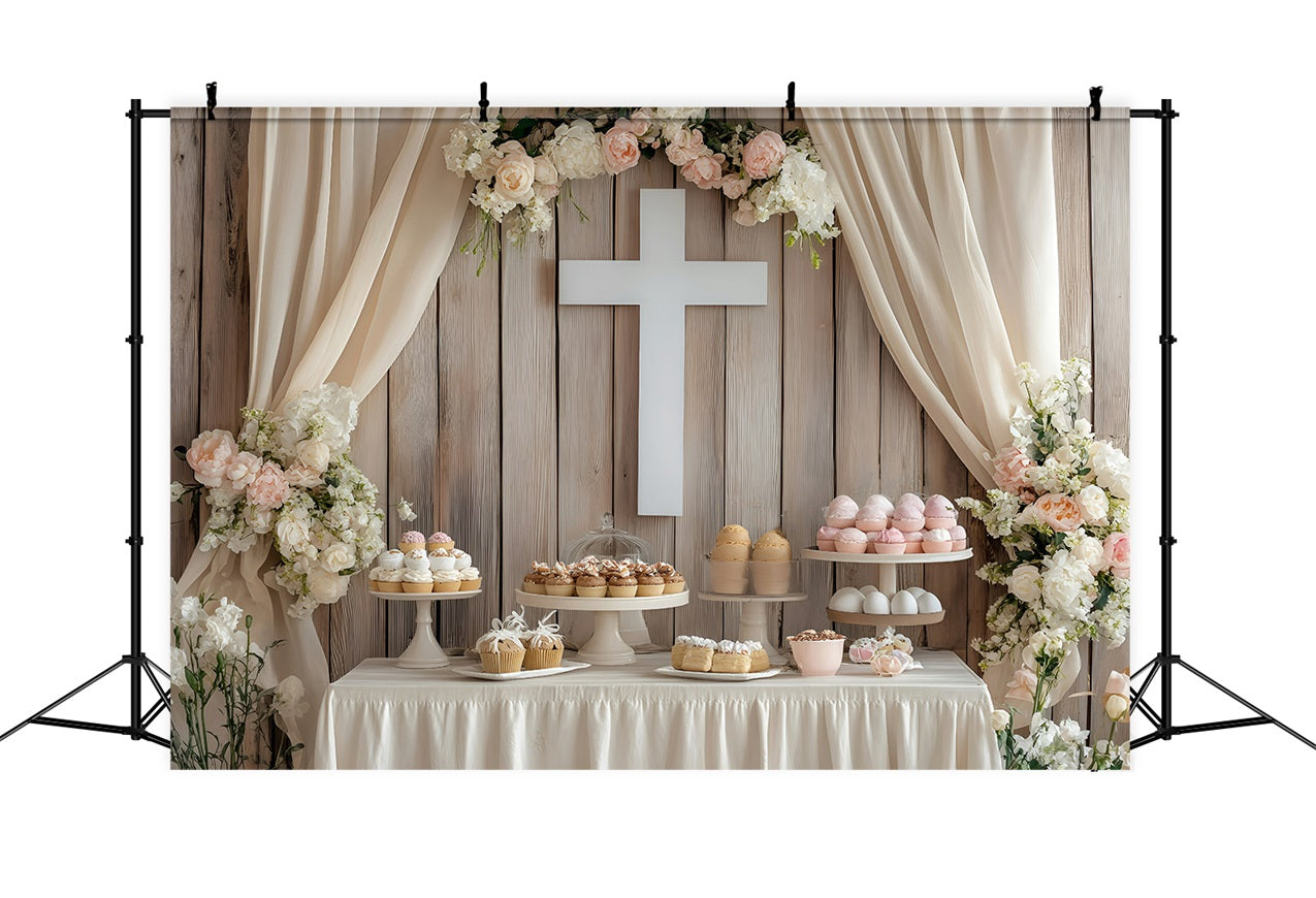 Easter Backdrops Pastel Cupcake Dessert Table Cross Backdrop BRP1-308