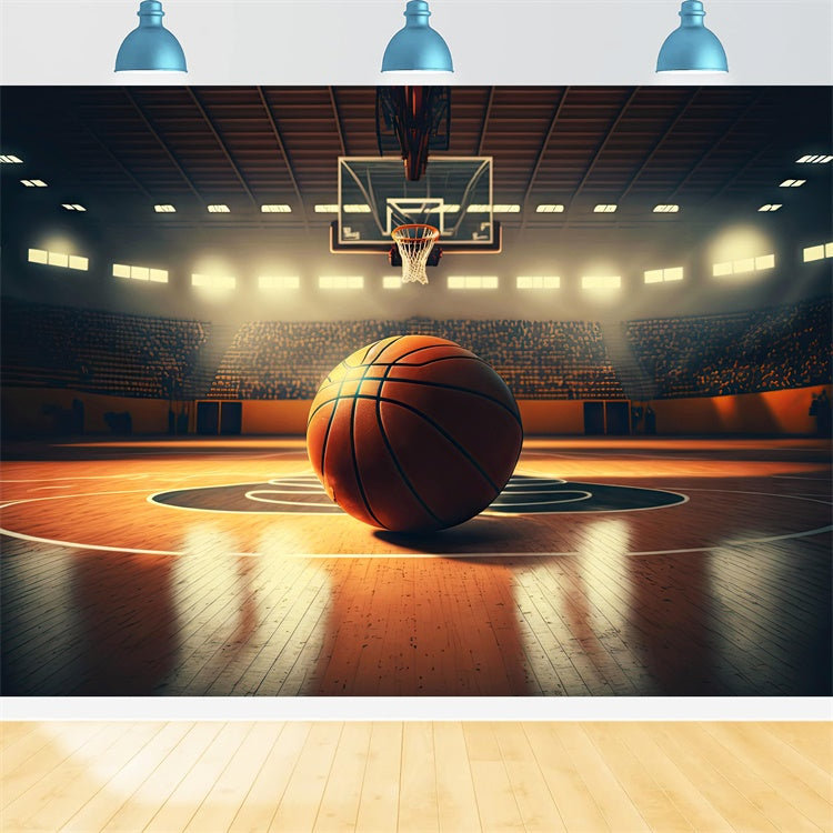Basketball Photography Backdrops Spotlight Warm Court Backdrop BRP1-326