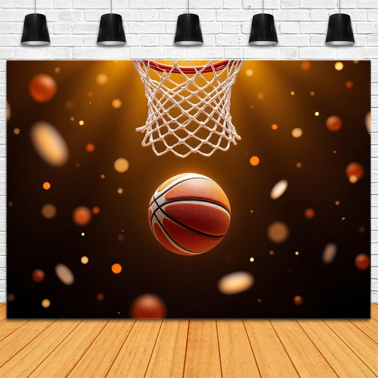 Basketball Photo Backdrop Golden Sparkle Scene Backdrop BRP1-327