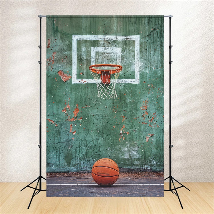 Basketball Backdrops Vintage Green Wall Hoop Backdrop BRP1-334
