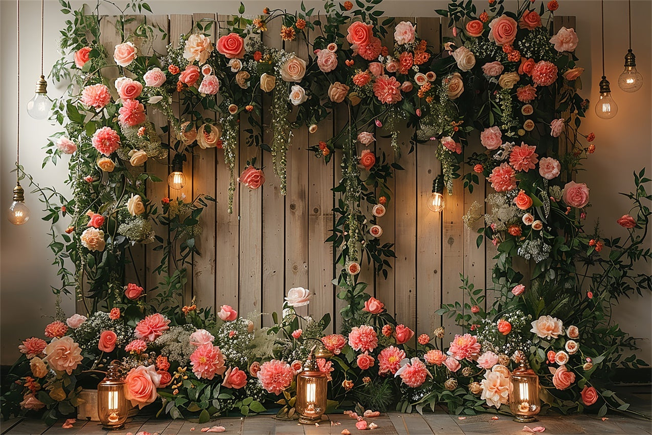 Floral Photo Backdrops Cozy Cottage Floral Wooden Backdrop BRP1-366