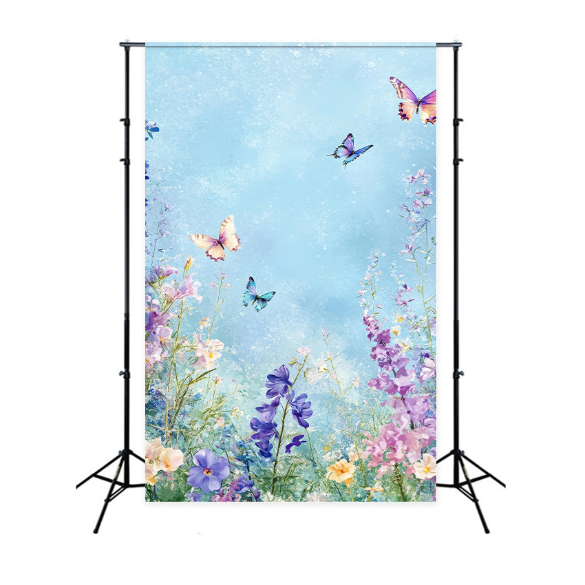 Flower Backdrop Blooming Spring Pastel Butterfly Backdrop BRP1-388