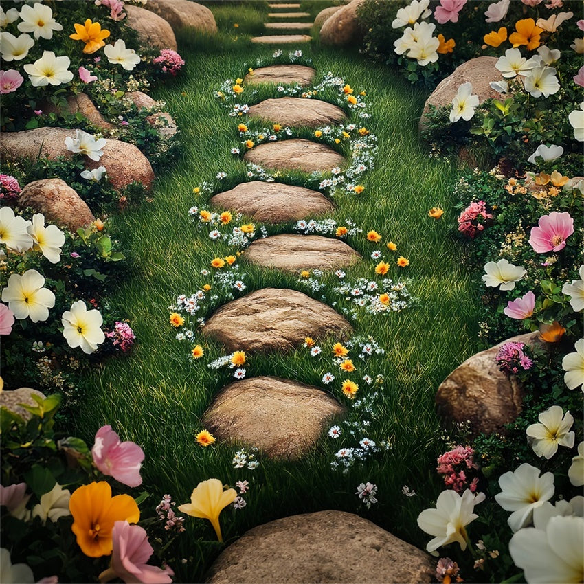 Photography Backdrop Floor Blooming Floral Grass Pathway Backdrop BRP1-39