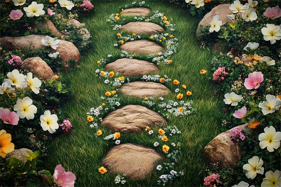 Photography Backdrop Floor Blooming Floral Grass Pathway Backdrop BRP1-39