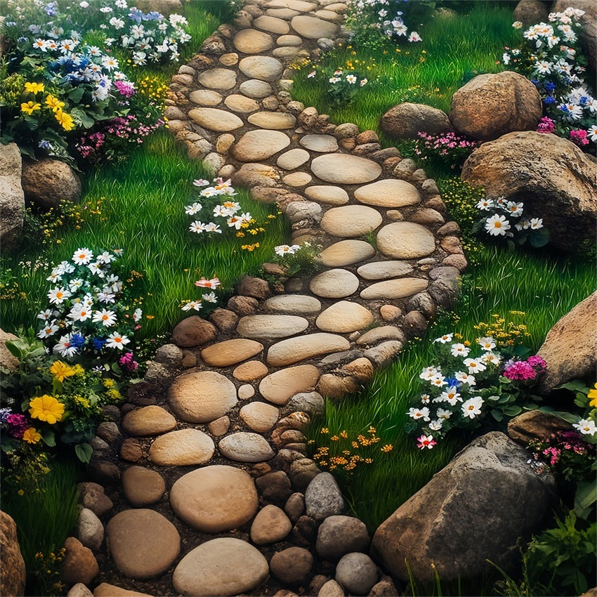 Photo Backdrop Floor Curved Rock Path Lush Garden Backdrop BRP1-40