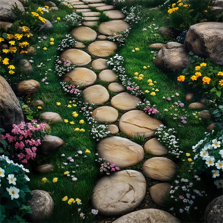 Photography Backdrops Floors Pebble Path Wildflower Meadow Backdrop BRP1-41