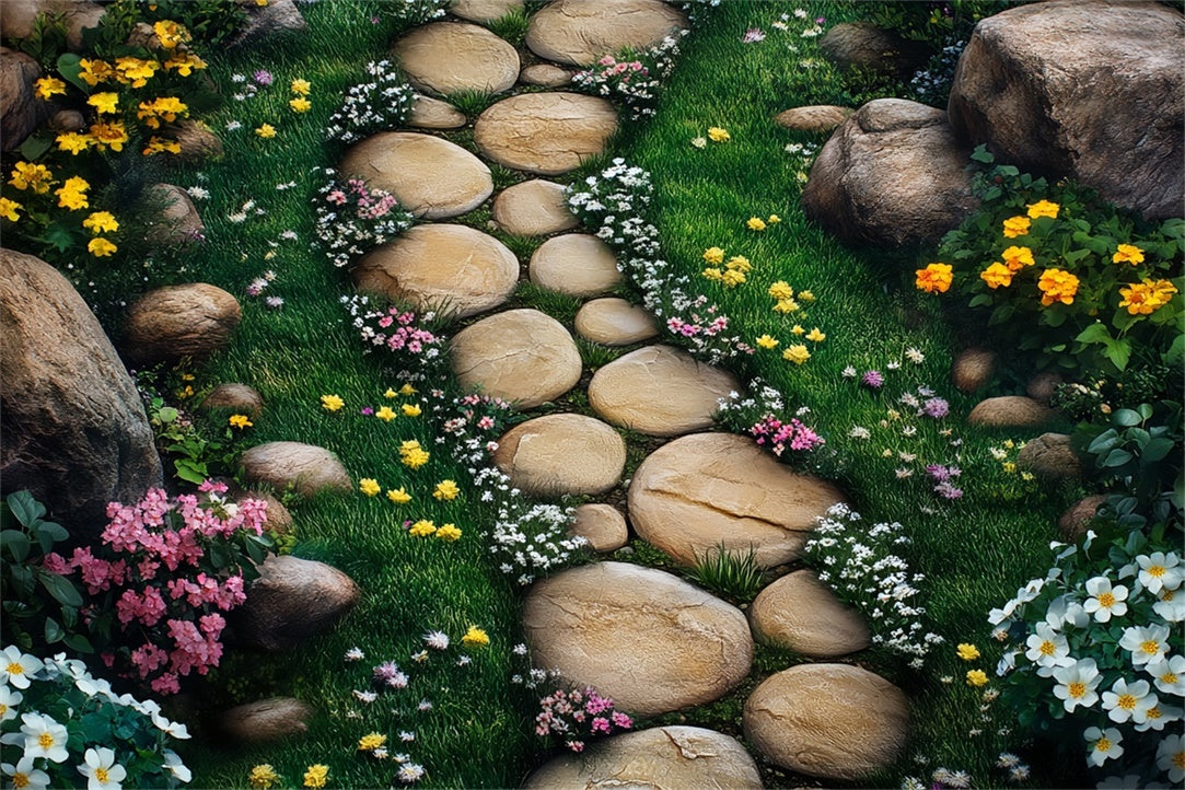 Photography Backdrops Floors Pebble Path Wildflower Meadow Backdrop BRP1-41