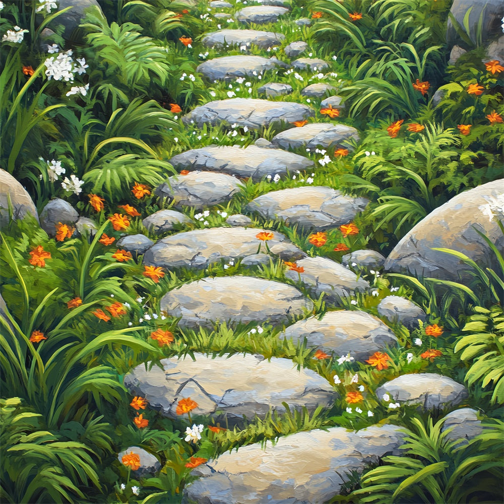 Photography Floor Backdrop Blossoms Green Stones Path Backdrop BRP1-46