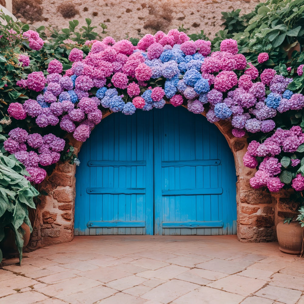 Backdrops Spring Blue Archway Hydrangea Blooms Backdrop BRP1-8