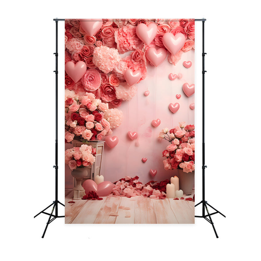 Backdrops Valentines Romantic Pink Balloon Floral Backdrop BRP1-80