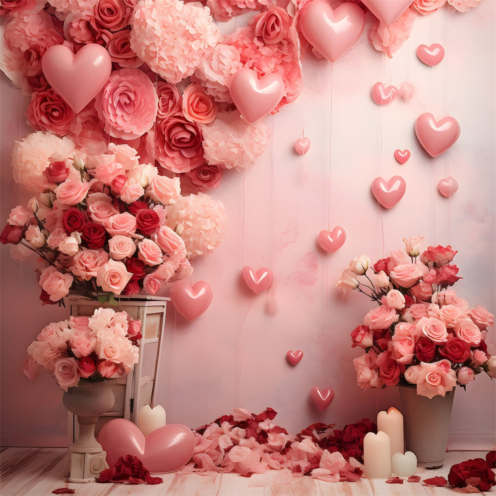 Backdrops Valentines Romantic Pink Balloon Floral Backdrop BRP1-80