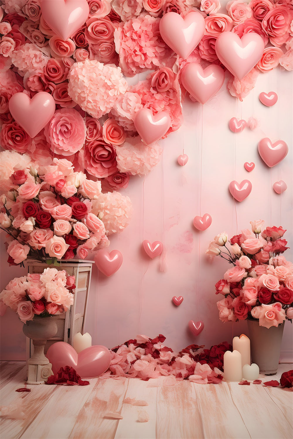 Backdrops Valentines Romantic Pink Balloon Floral Backdrop BRP1-80