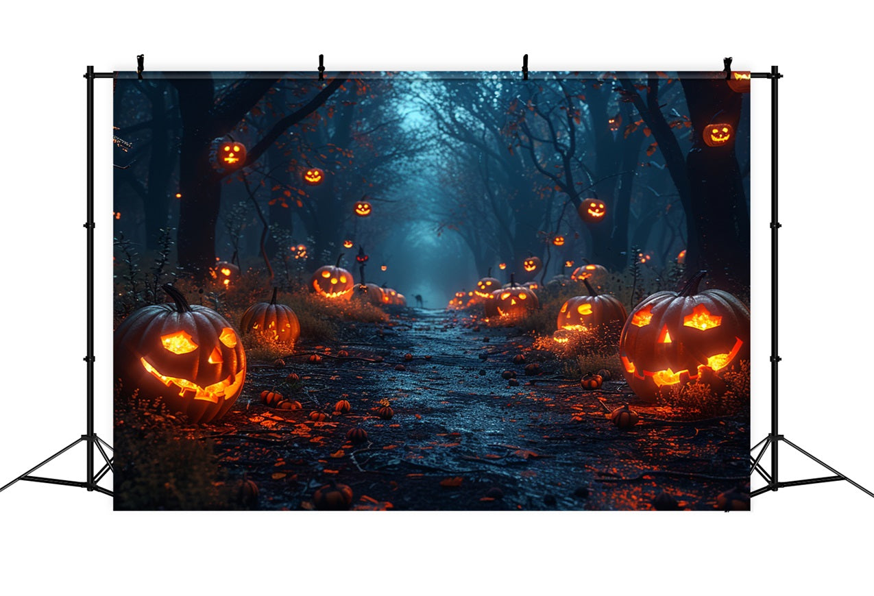Halloween Backdrops Photography Ghostly Forest Trail Pumpkins Backdrop BRP10-165