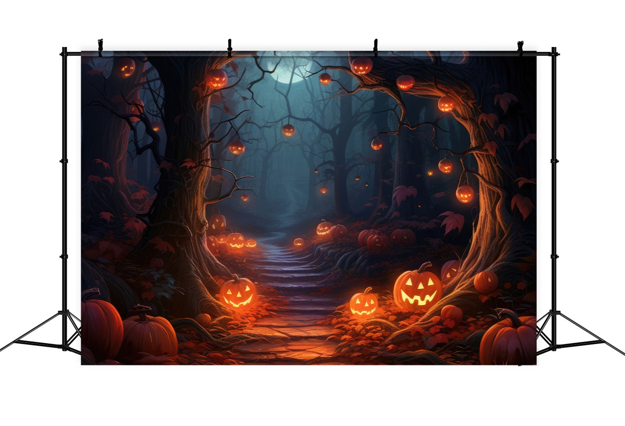 Halloween Photography Backdrops Gloomy Path Scary Pumpkins Backdrop BRP10-180