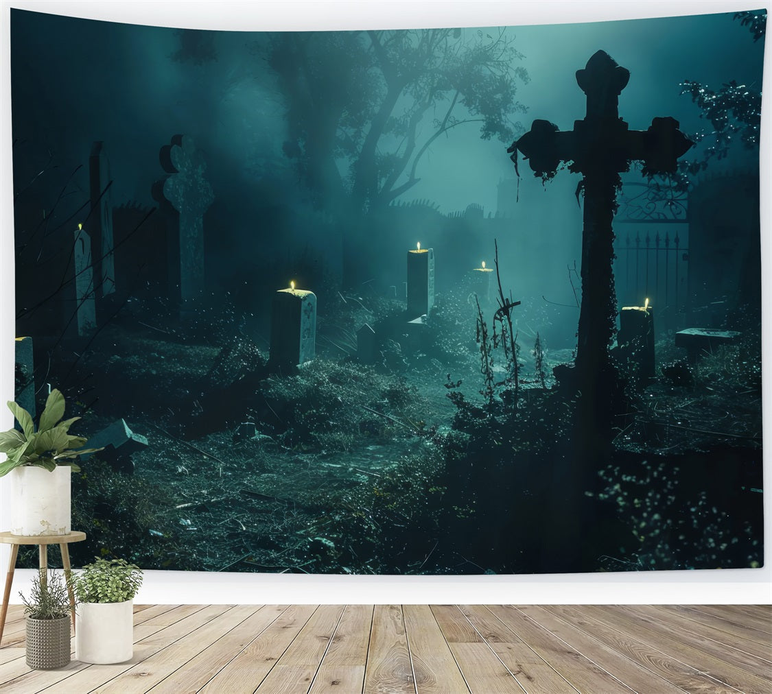 Halloween Backdrops Graveyard Path Lit Candles Backdrop BRP10-188