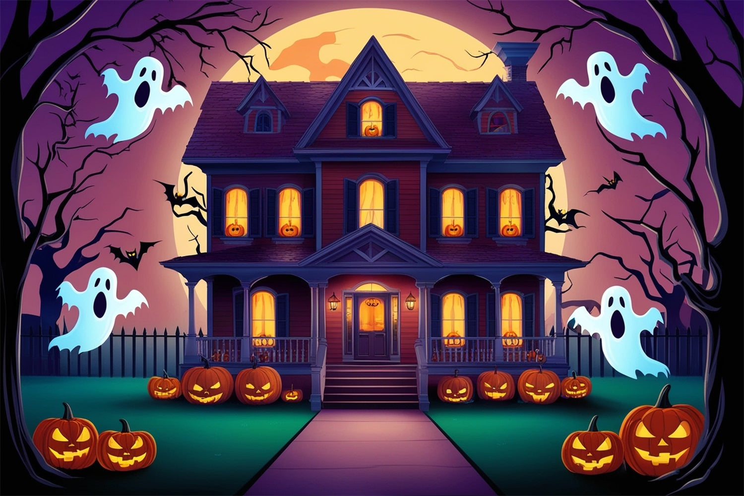 Halloween Photography Backdrop Haunted House Ghosts Bats Backdrop BRP10-197
