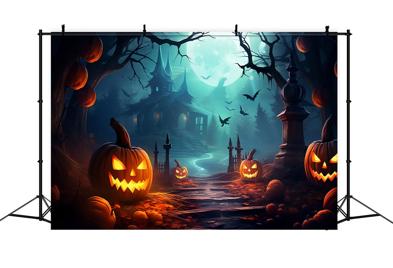 Scary Backdrops Halloween Haunted Pathway Full Moon Backdrop BRP10-205