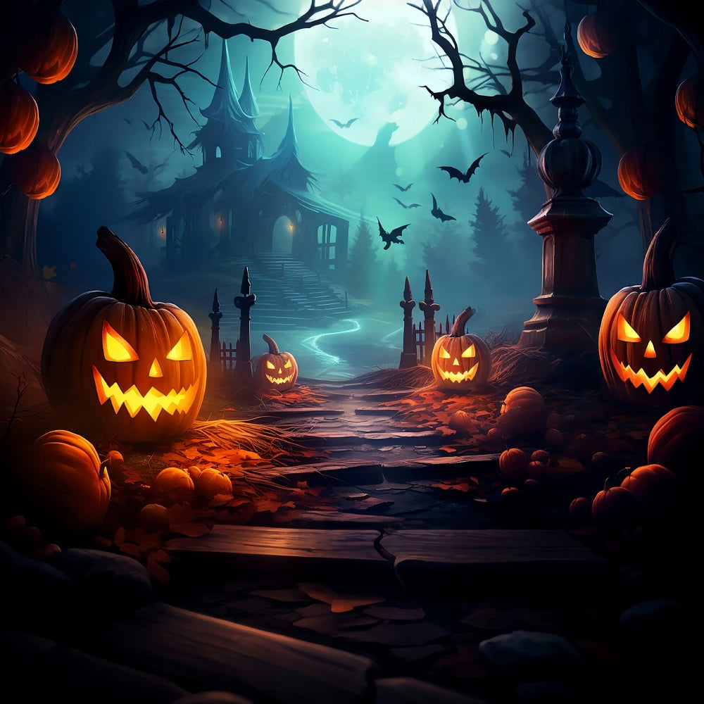 Scary Backdrops Halloween Haunted Pathway Full Moon Backdrop BRP10-205