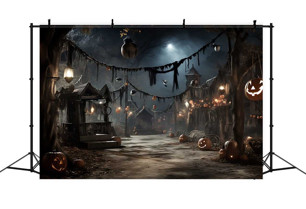 Halloween Village Backdrops Glowing Lanterns Pumpkins Backdrop BRP10-209