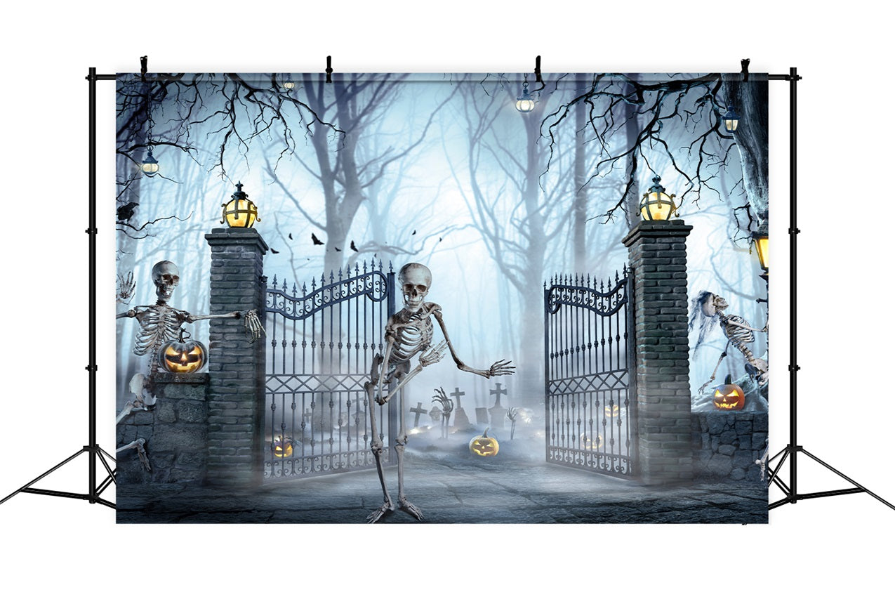 Halloween Backdrops For Sale Cemetery Gates Skeletons Backdrop BRP10-214