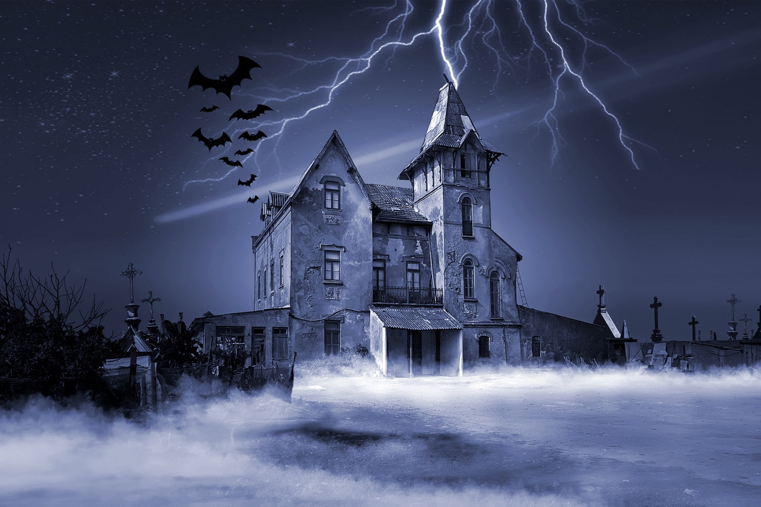 Halloween Backdrop Lightning Bats Haunted House Backdrop BRP10-215